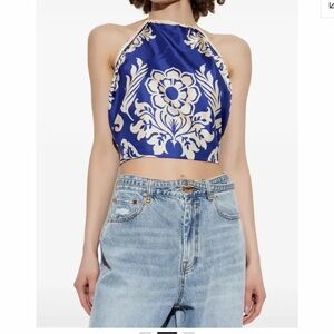 Etro Blue Floral Halter  blouse Camisole Top- NWOT
